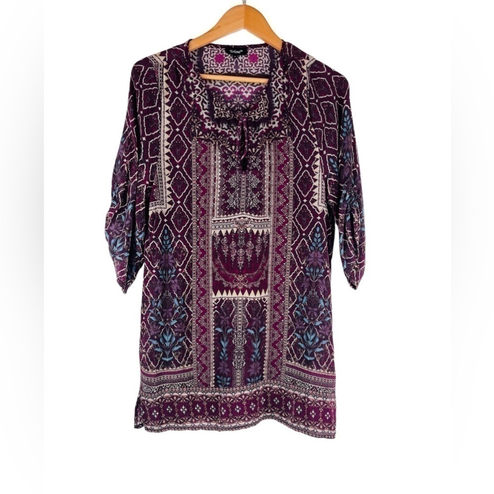 Tolani Silk Printed Multicolor Tunic Top Size Small